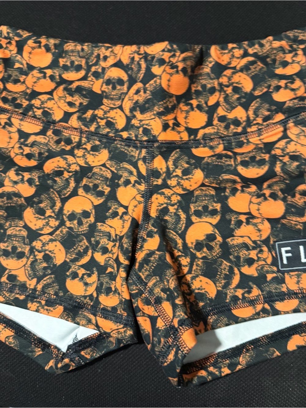 Fleo Black & Orange Skull Print Athletic Shorts